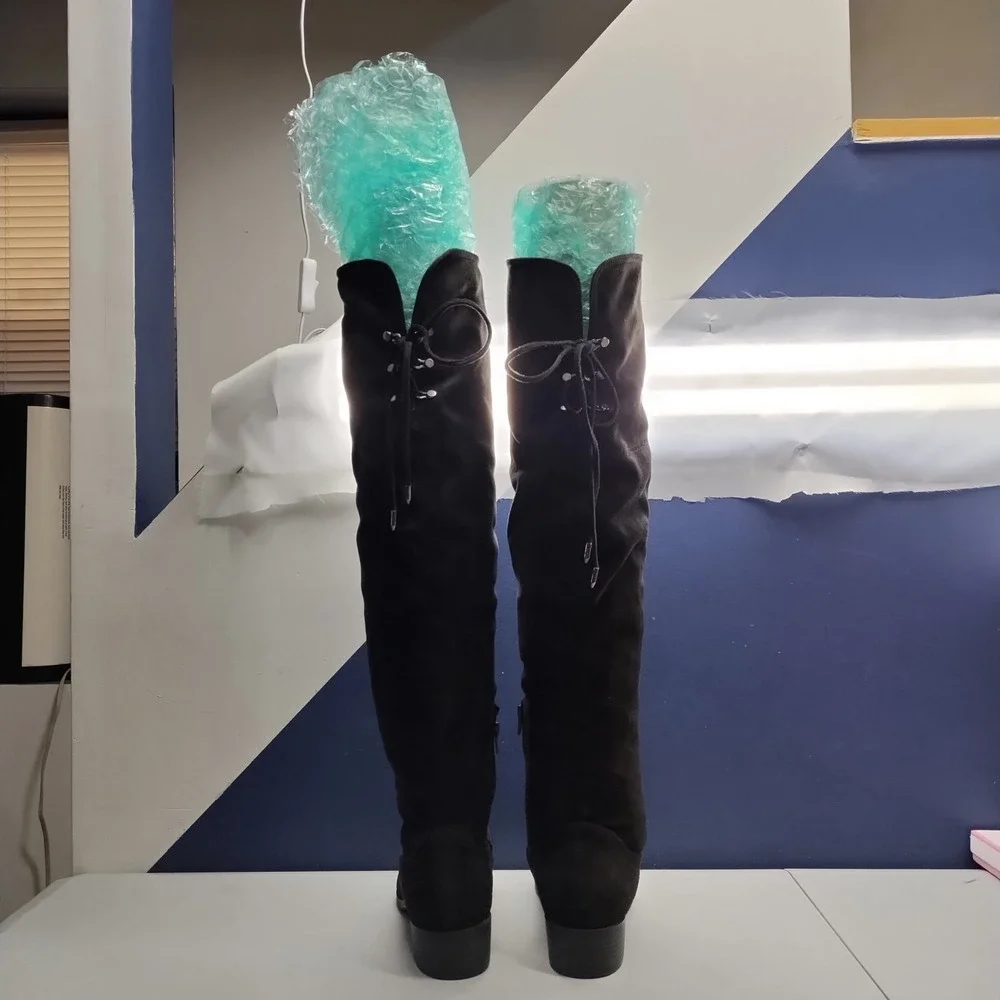 Lexi‎ & Abbie Over the Knee Boots Womens 8.5 Black Upper Suede Side Zip Back Tie